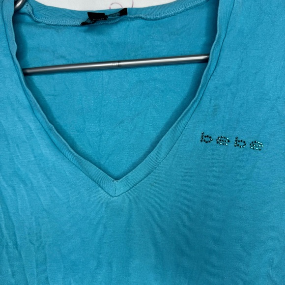 Bebe top bling blue Swarovski crystal diamonds turquoise y2k baby tee tank 2000s - Picture 2 of 9